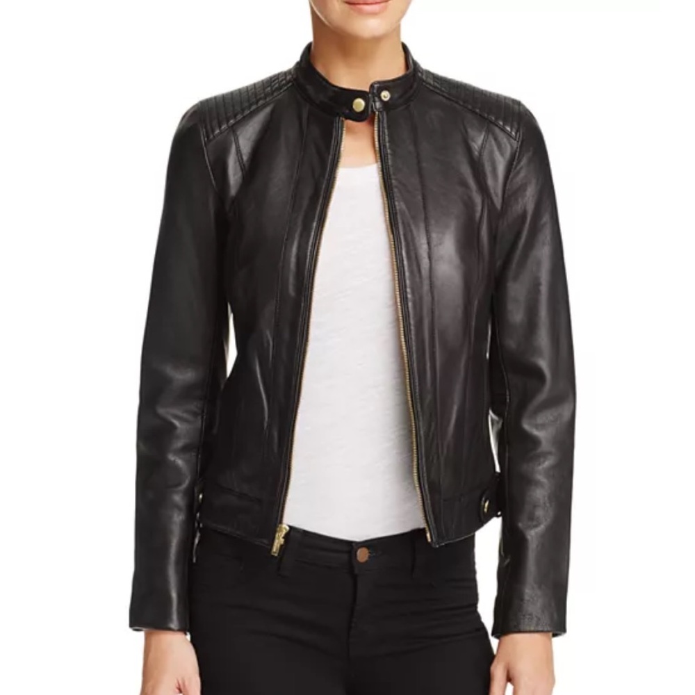 Cole Haan Black Lambskin Leather Jacket